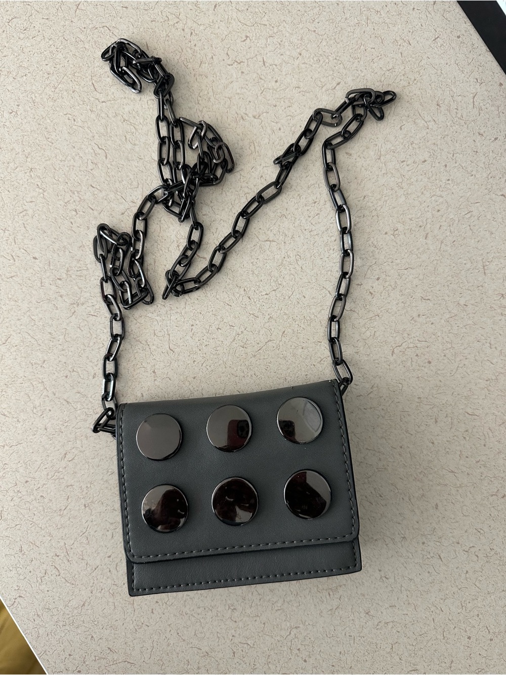 French Connection Dark Grey Mini Chain Crossbody with Stud Discs